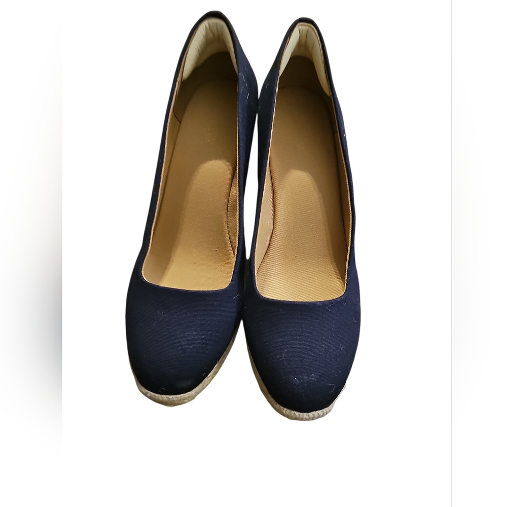 J. Crew Seville Navy Blue Canvas espadrille wedges Sz 9 - Picture 3 of 6